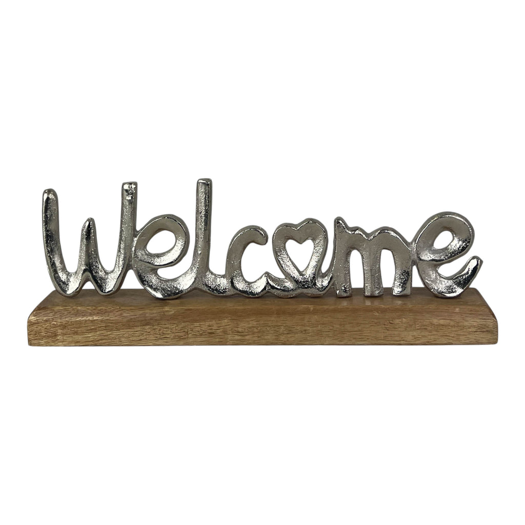 Metal Welcome on Wooden Base-0