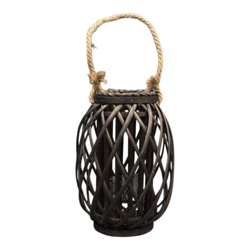 33cm Black Wicker Lantern-0
