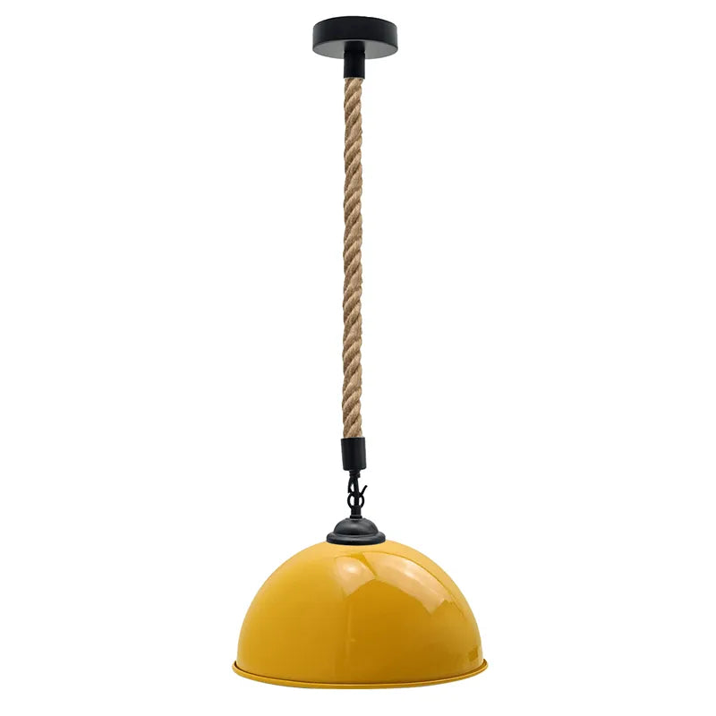 Vintage Metal Dome Hemp Pendant Light – Industrial E27 Ceiling Lamp~5043-8