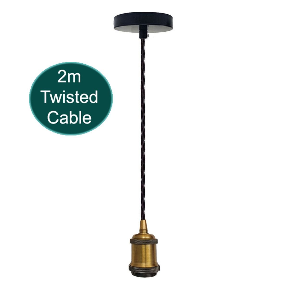 Industrial E27 Pendant Light Fitting 2m Twisted Fabric Cable Metal Rose ~1735-15