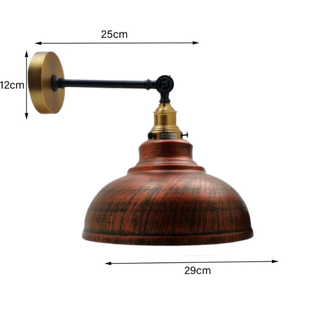 Rustic Red Metal Curvy Brushed Industrial Wall Mounted Wall Lamp Light~3461-4