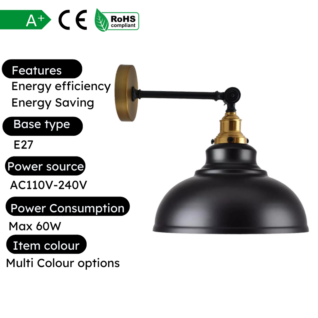 Industrial Wall Mounted E27 Light Curvy Shade industrial wall light ~2542-2