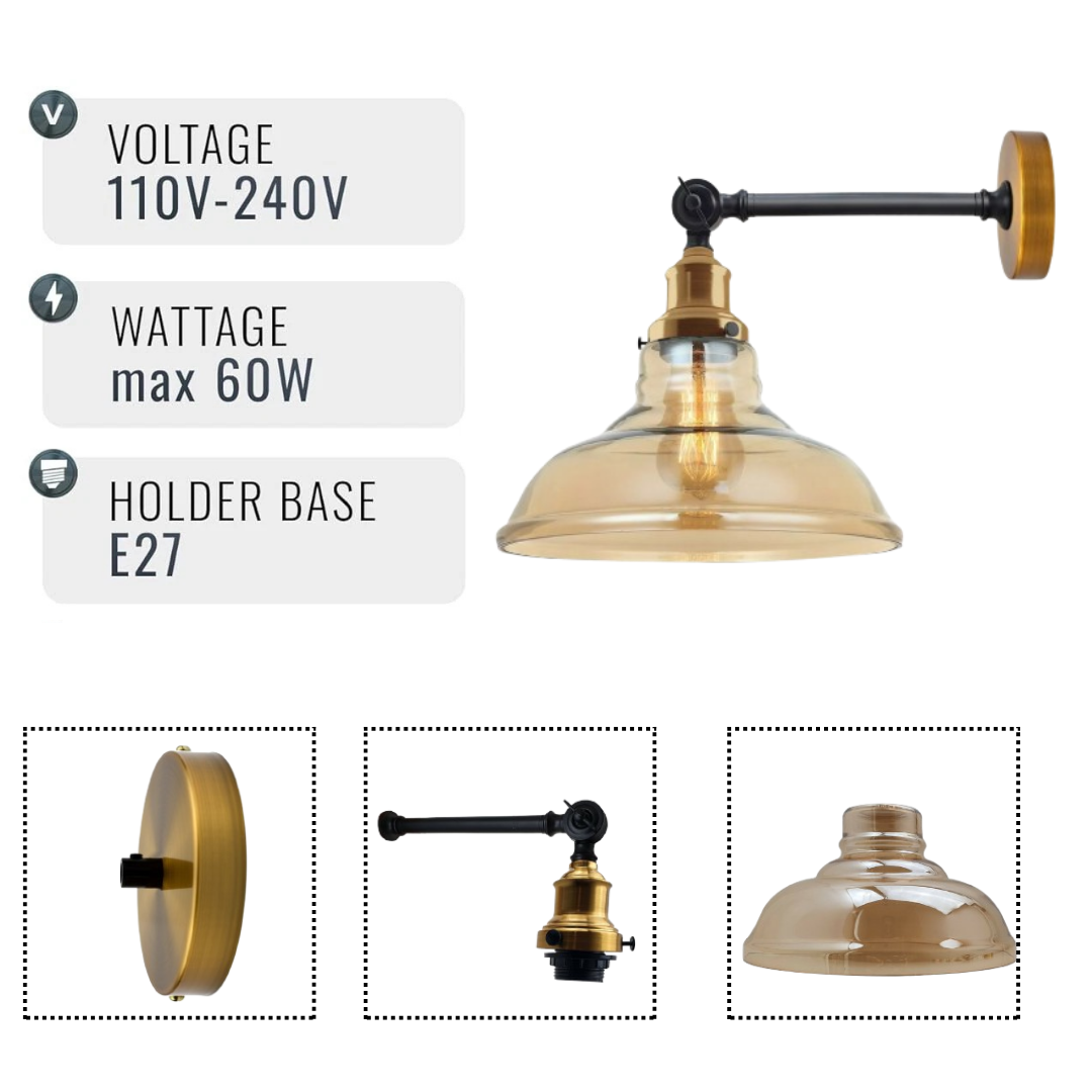 Smoky Glass Wall Lights Retro Wall Sconce UK ~2697-1