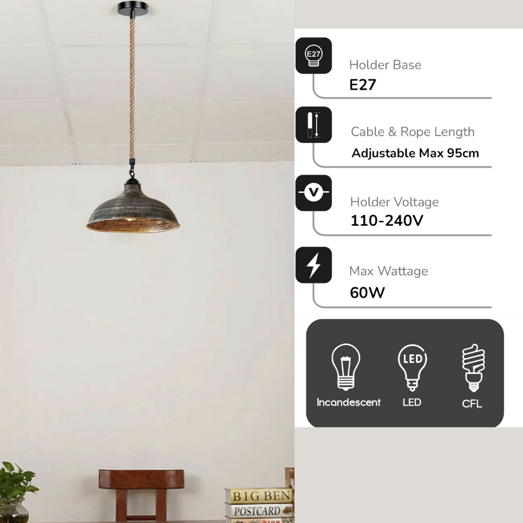 Modern Retro Industrial Hemp Hanging Ceiling Pendant Light ~5052-3