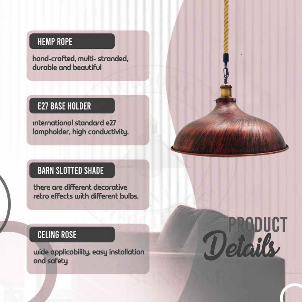 Modern Retro Industrial Hemp Hanging Ceiling Pendant Light ~5052-4