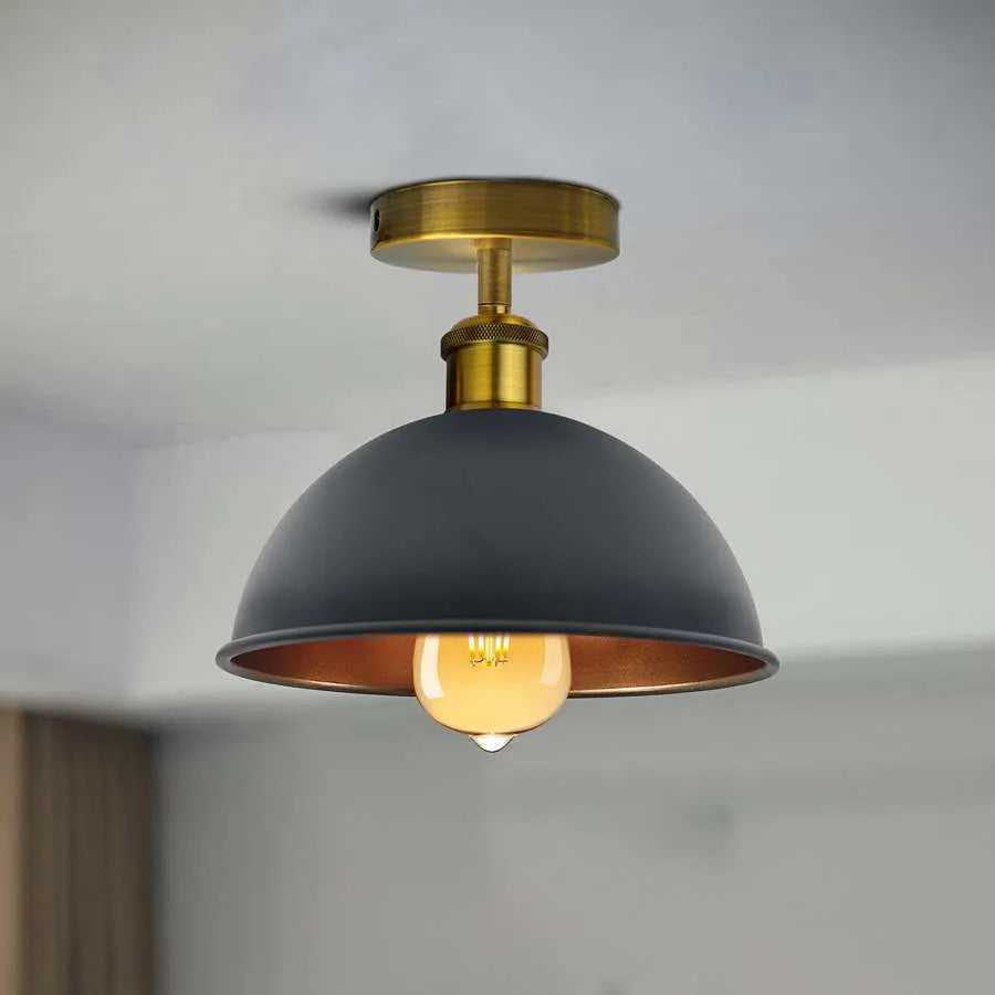 Vintage Industrial Flush Mount Ceiling Light Metal Dome E27 Fitting ~5111-0