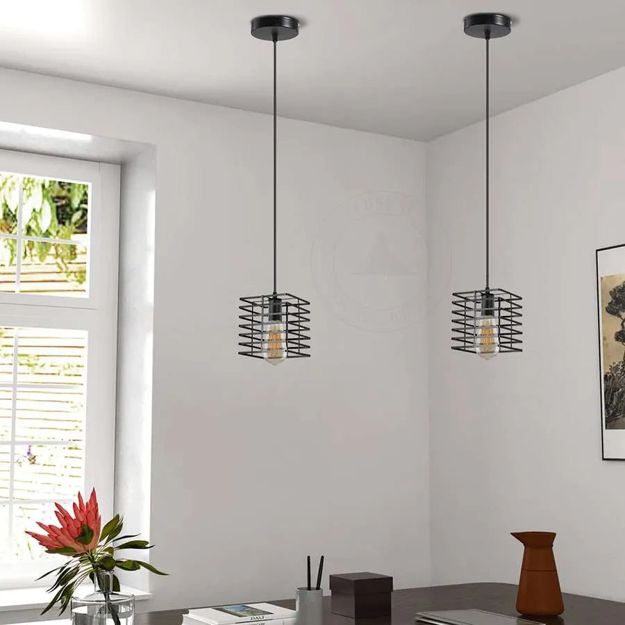 Metal Square Wire Cage Cluster Pendant Light ~ 5124-2