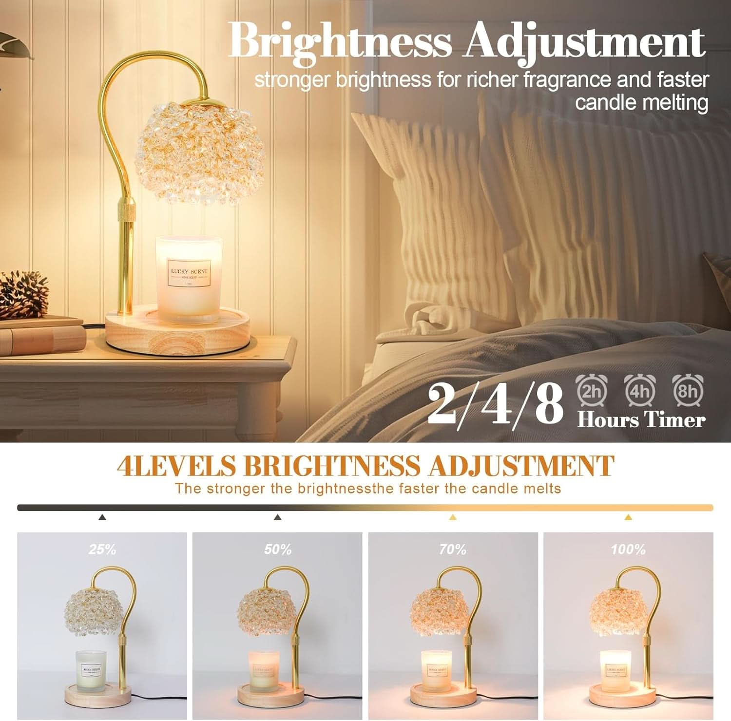 Candle Warmer Lamp Adjustable Height Crystal Lampshade-1