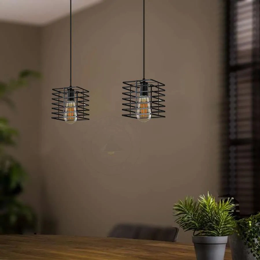 Metal Square Wire Cage Cluster Pendant Light ~ 5124-3