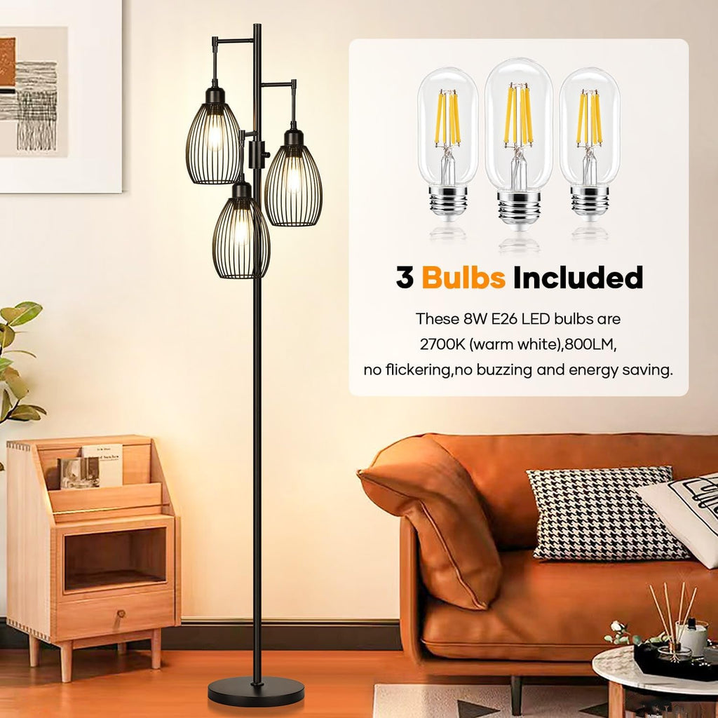 Industrial Black Floor Lamp ThreeBulb Dimmable LED-3