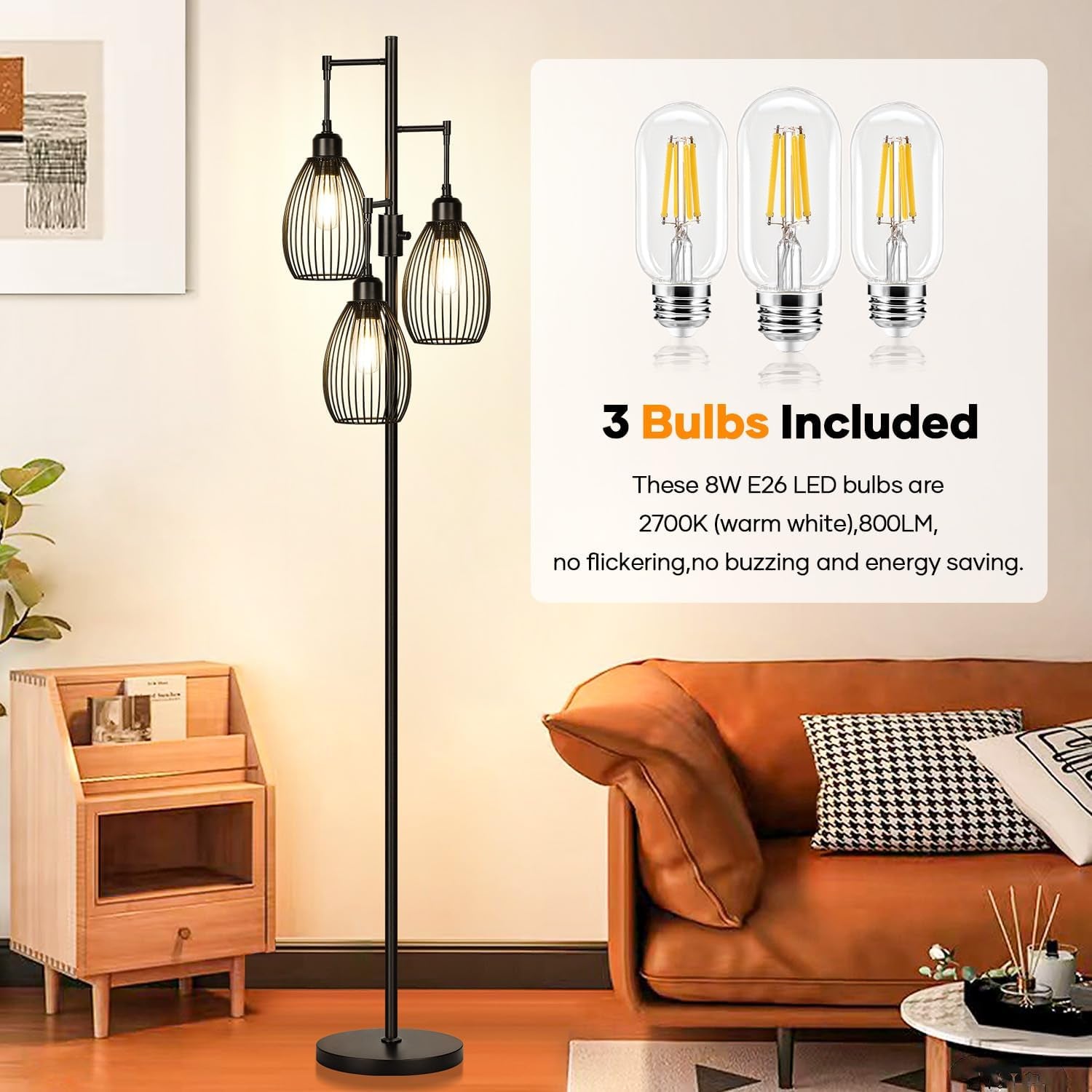 Industrial Black Floor Lamp ThreeBulb Dimmable LED-3