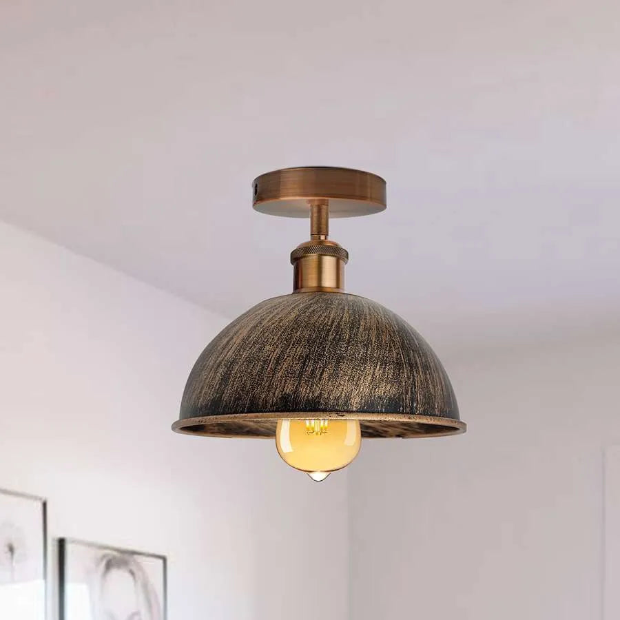 Vintage Industrial Flush Mount Ceiling Light Metal Dome E27 Fitting ~5111-3