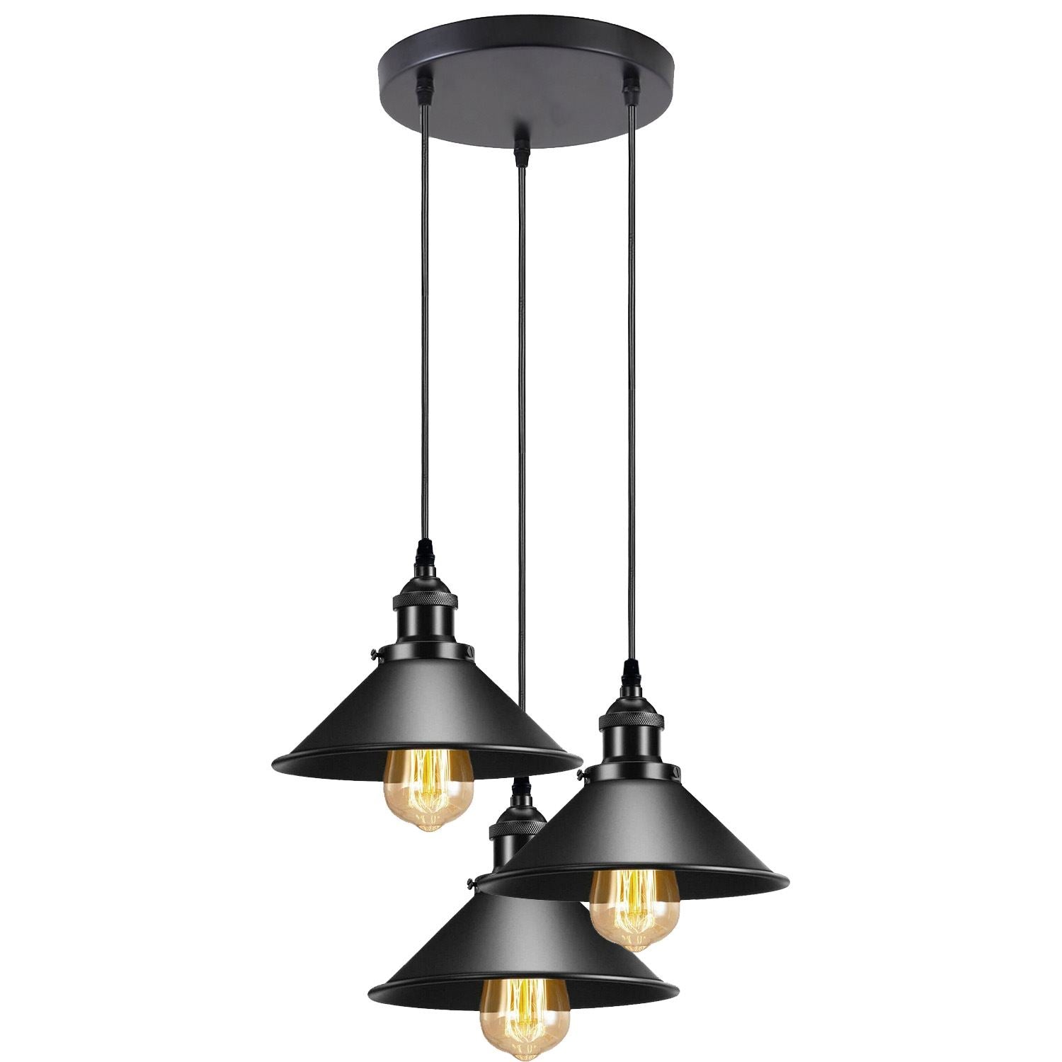 Black Metal Cone Shade Pendant Light Fixture~3393-7
