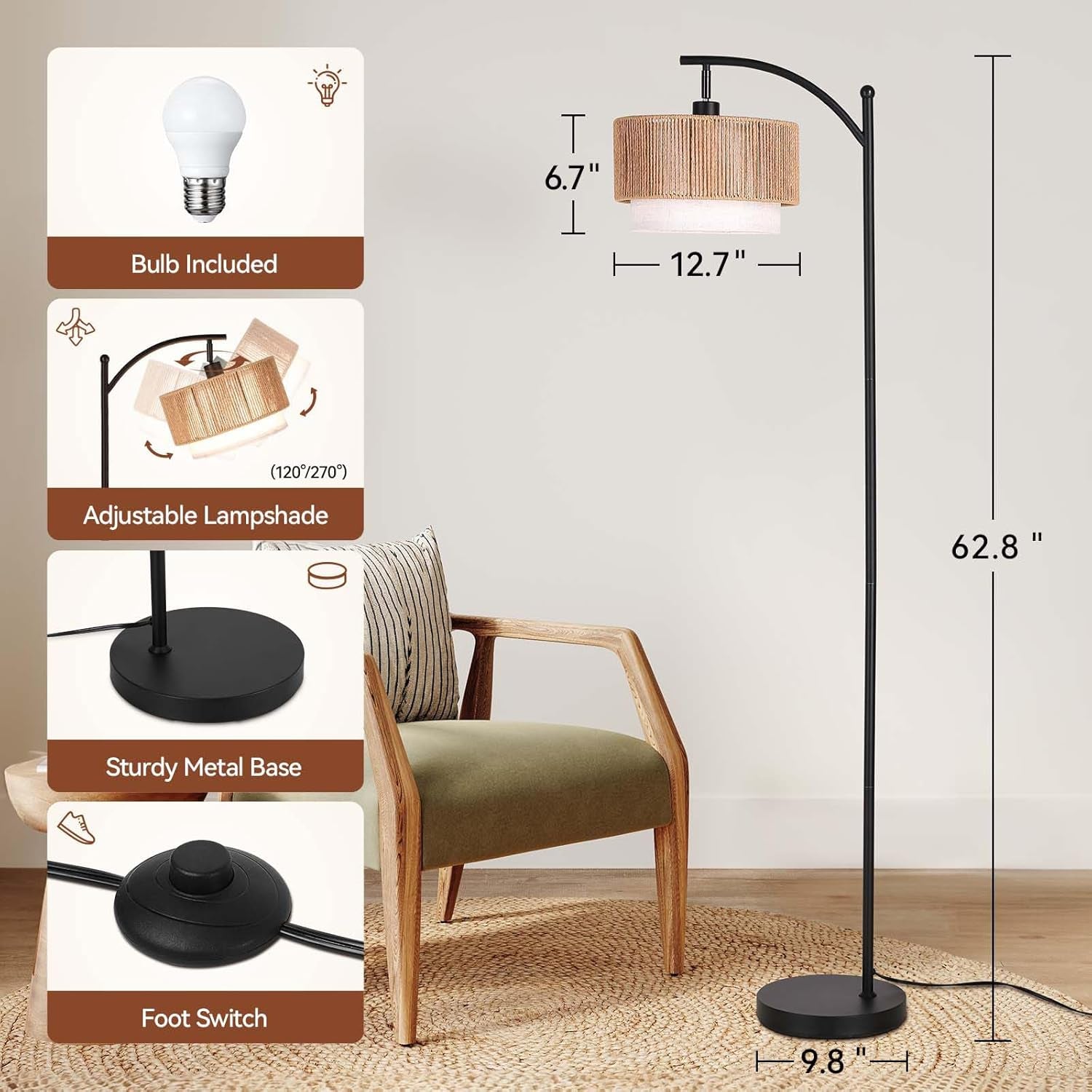 Arched Floor Lamp With Adjustable Color Temperatures-2
