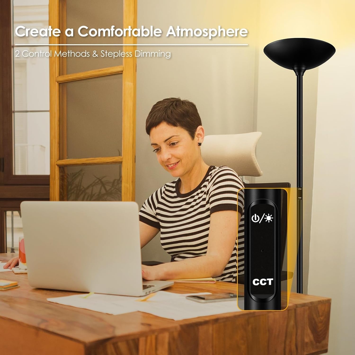 Stepless Dimmable Floor Lamp 71In Black 2700K6500K-3