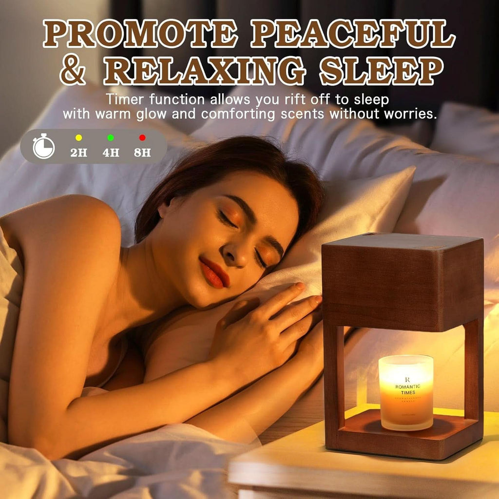 Decorative Wooden Candle Warmer Lamp Timer Dimmable-4