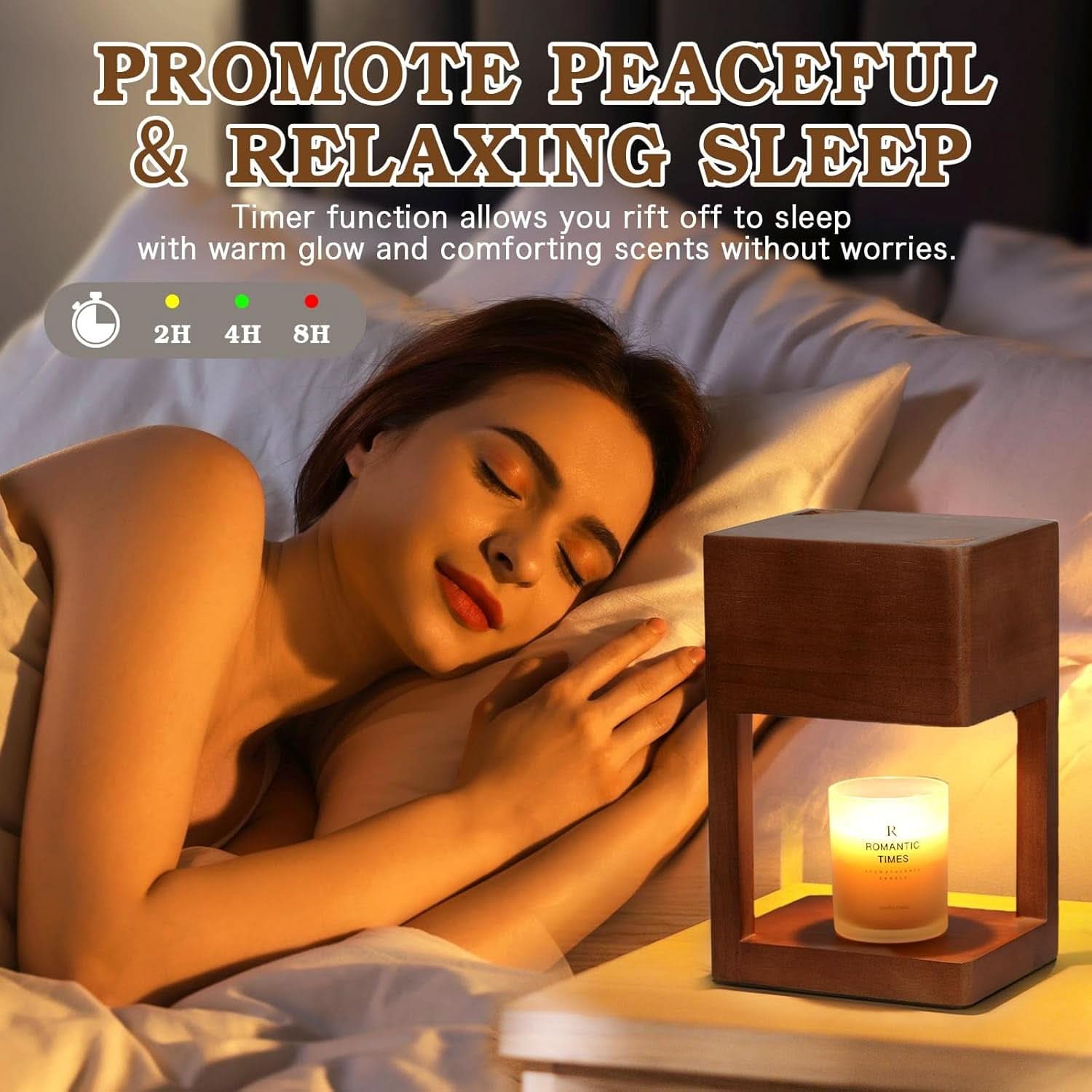 Decorative Wooden Candle Warmer Lamp Timer Dimmable-4