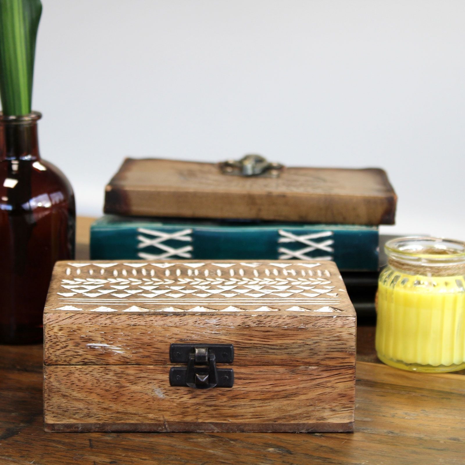 White Washed Wooden Box - 6X4 Slavic Design-3