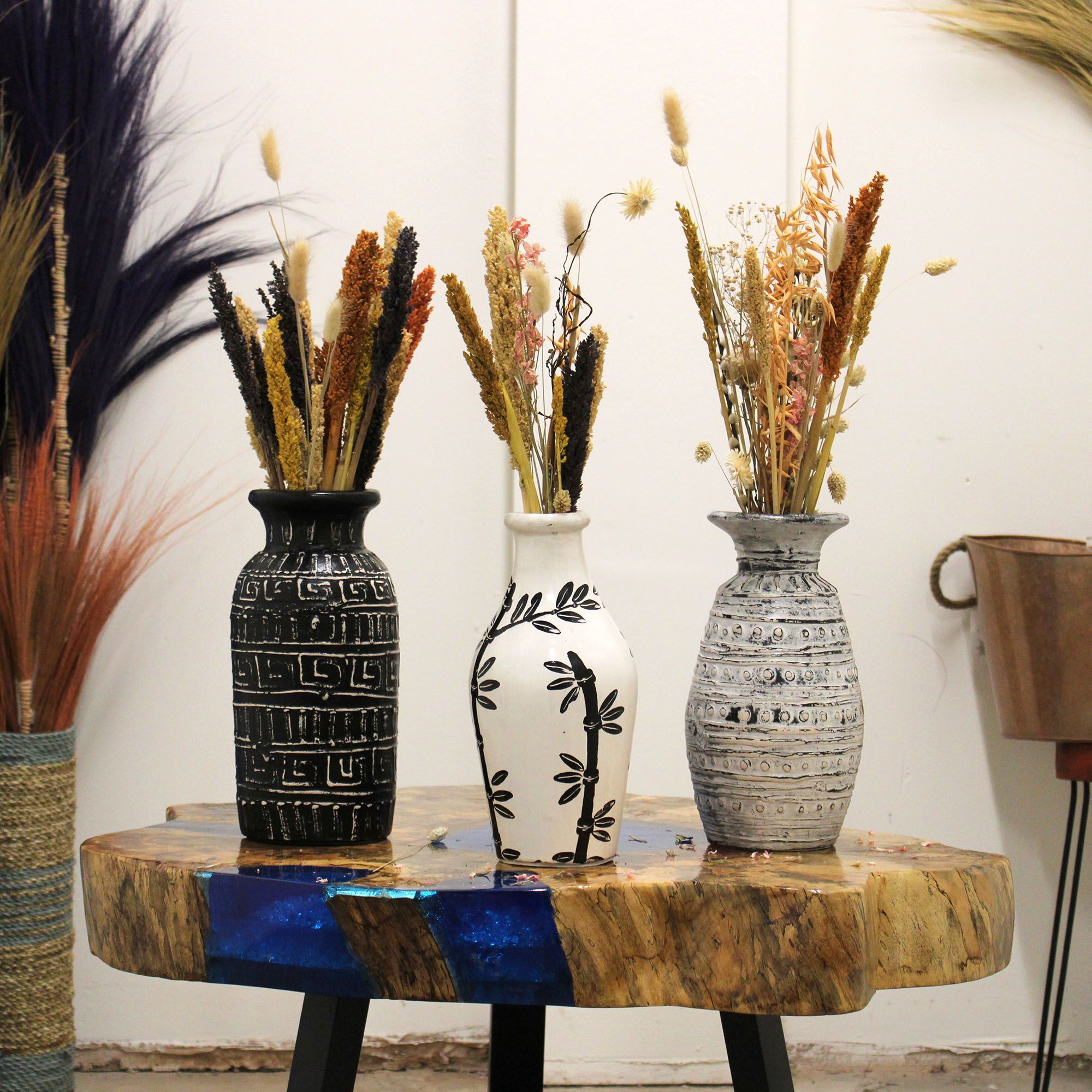 Bamboo Motif Straight Vase - Natural-2