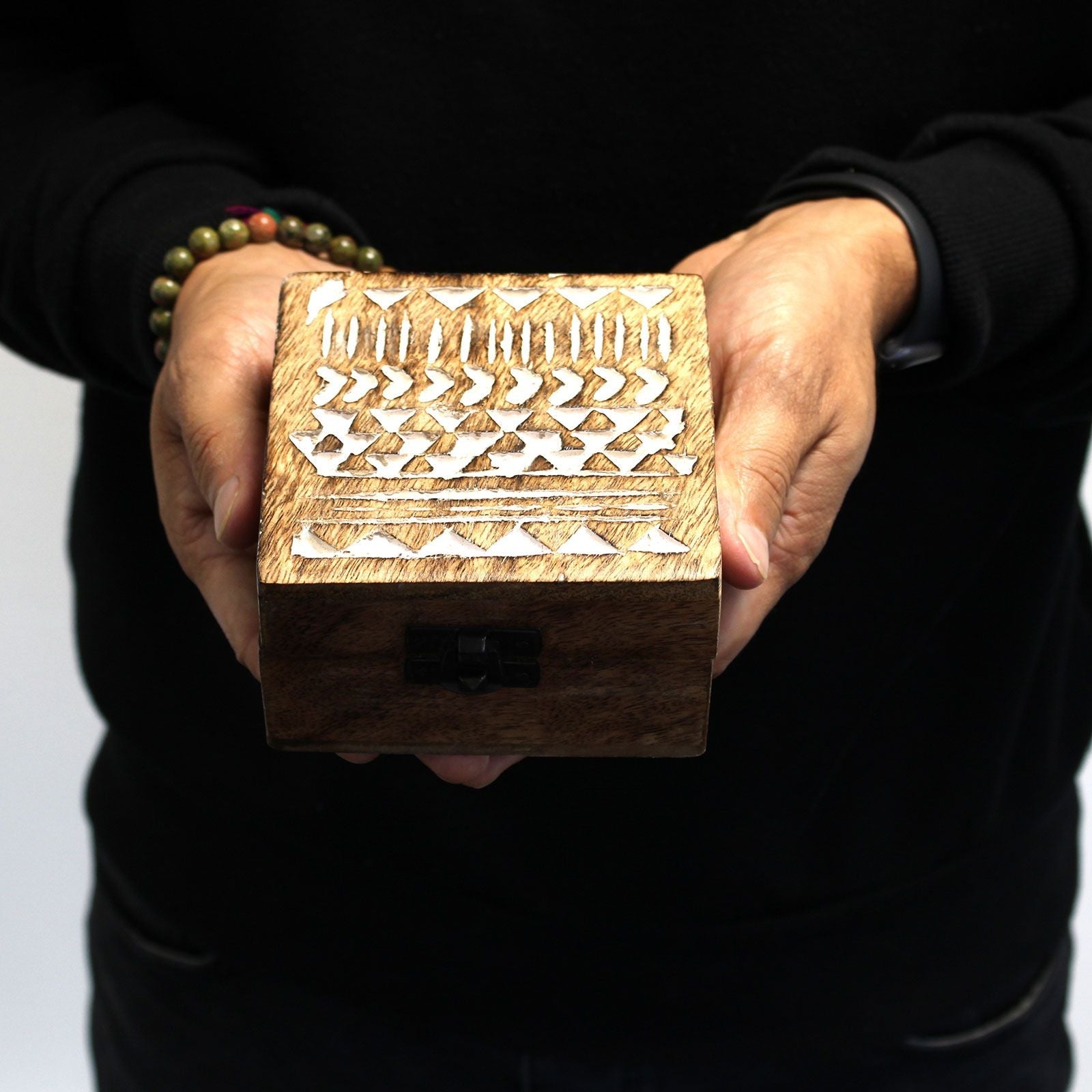 White Washed Wooden Box - 6X4 Slavic Design-2