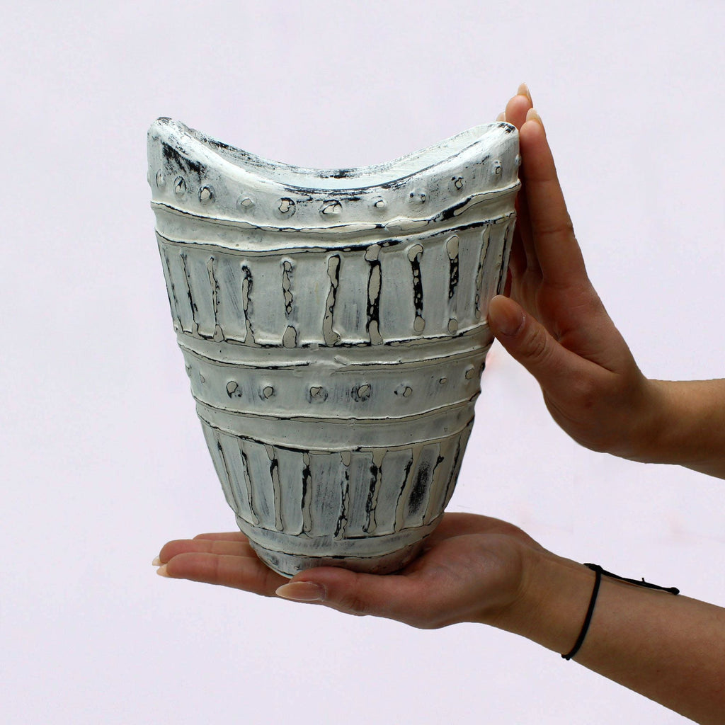 Wide Neck Shaped Vase - Cream 22cm-1