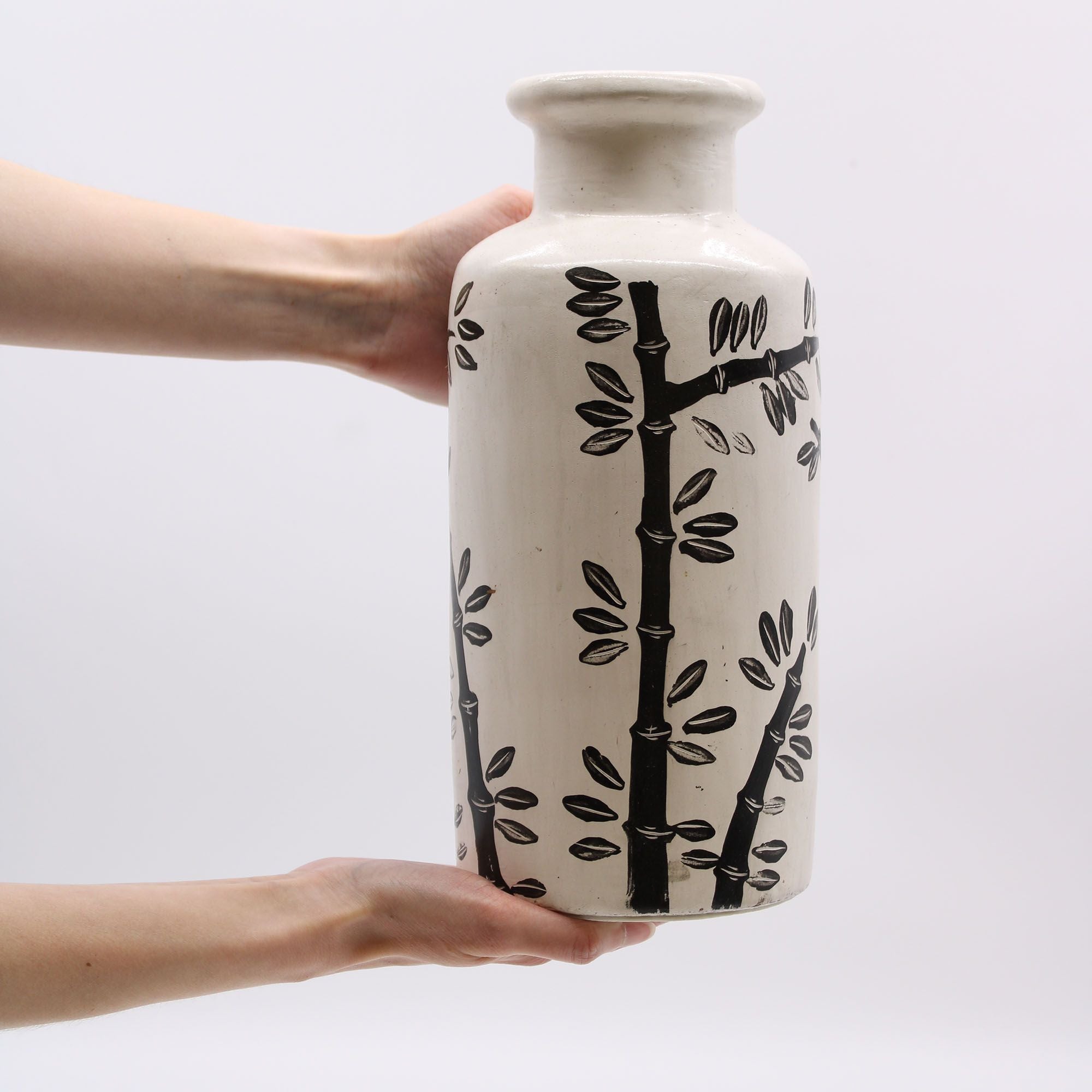 Bamboo Motif Straight Vase - Natural-1