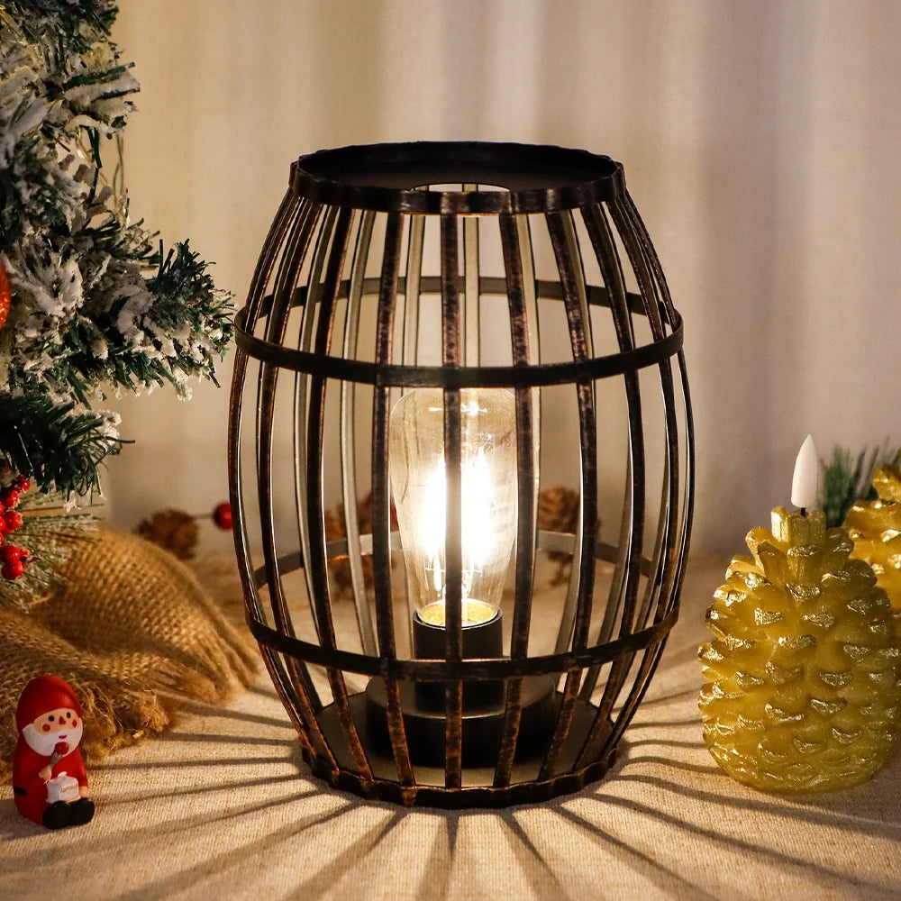 8"H Cordless Metal Wine Barrel Lamp(Black Brushed Gold)-2