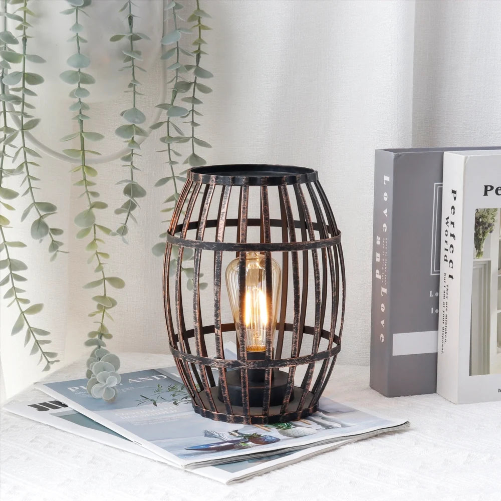 8"H Cordless Metal Wine Barrel Lamp(Black Brushed Gold)-3