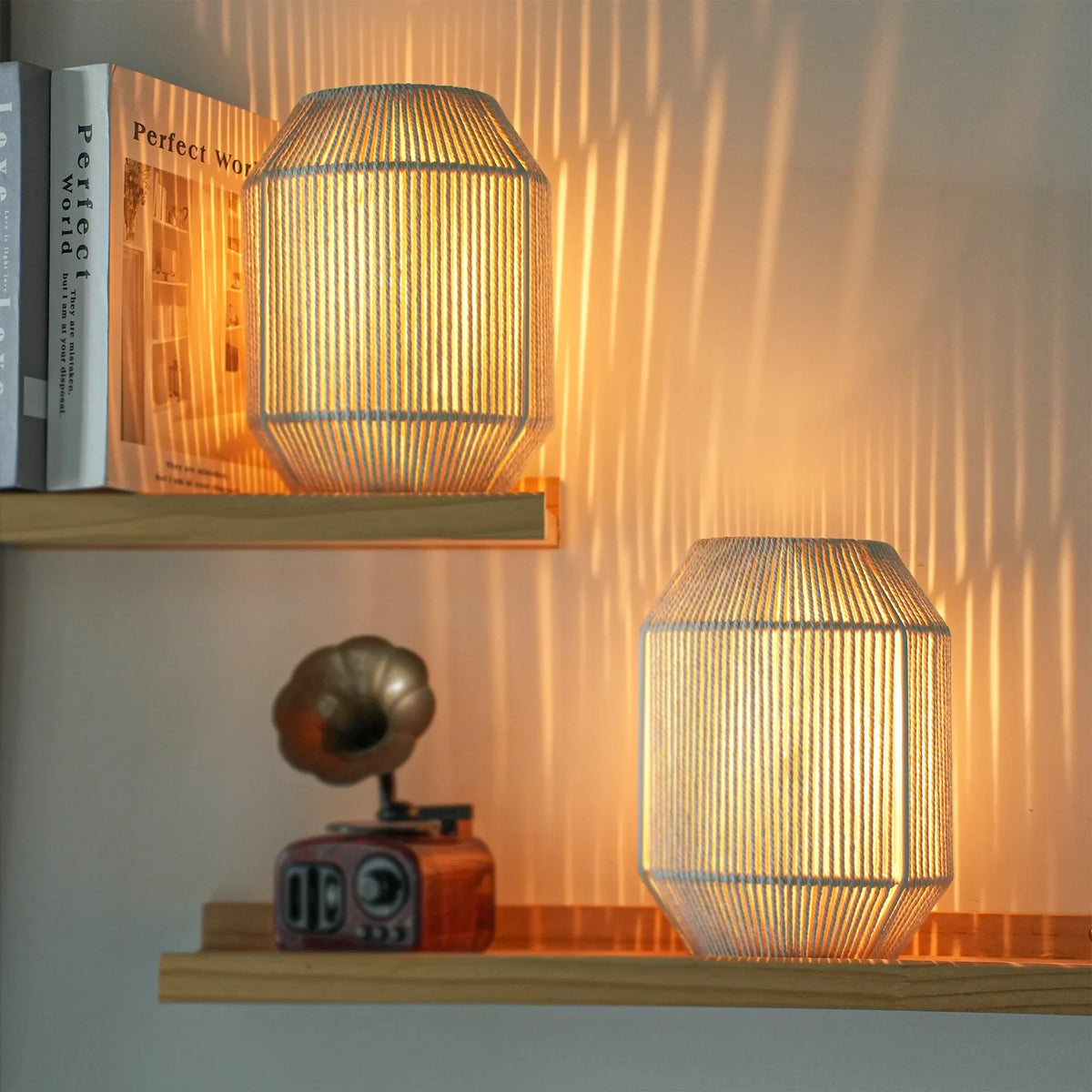 Set of 2 Woven Lamp shade Table Lamps-1