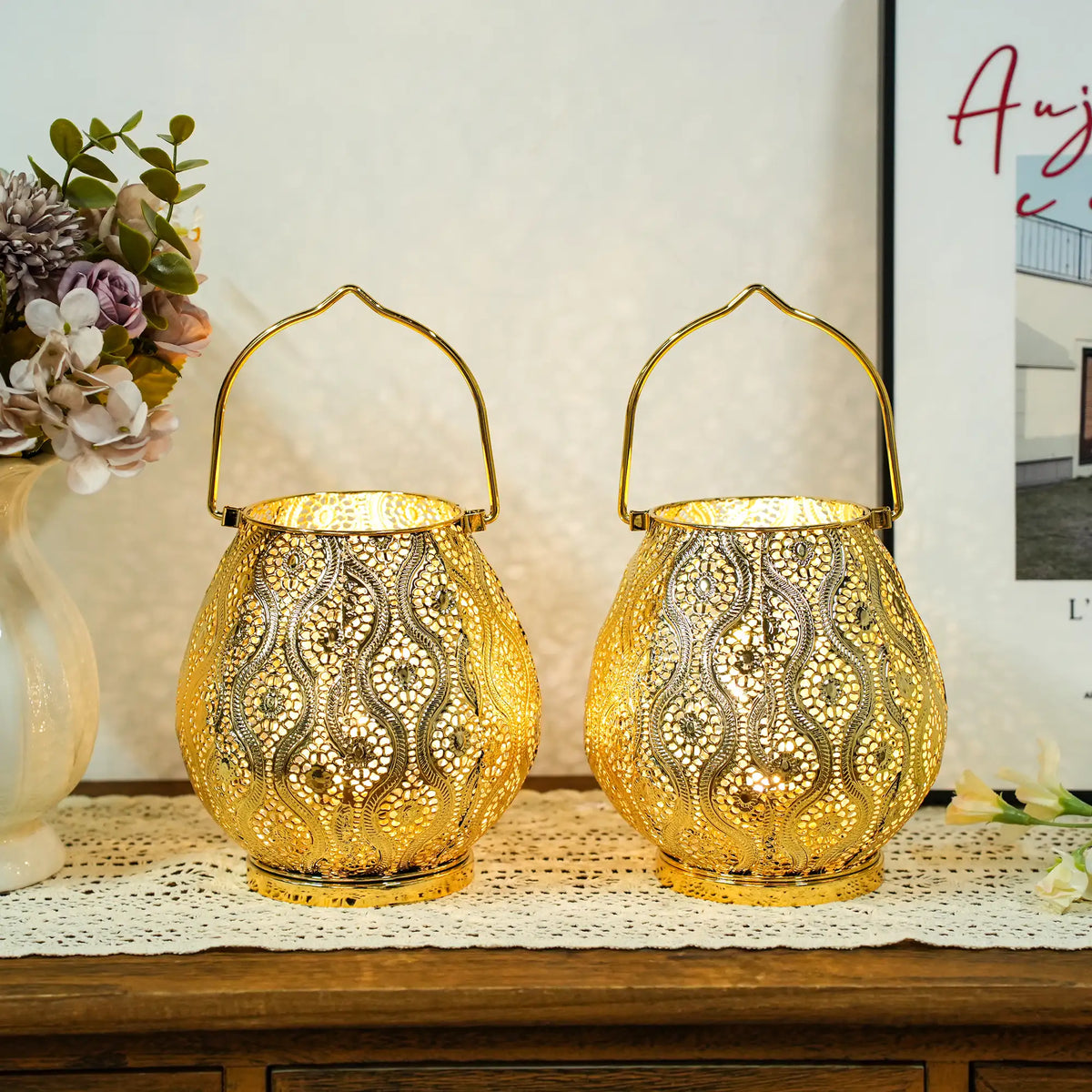 8'' High Battery Powered Cordless Lamp Metal Table Lamps-2