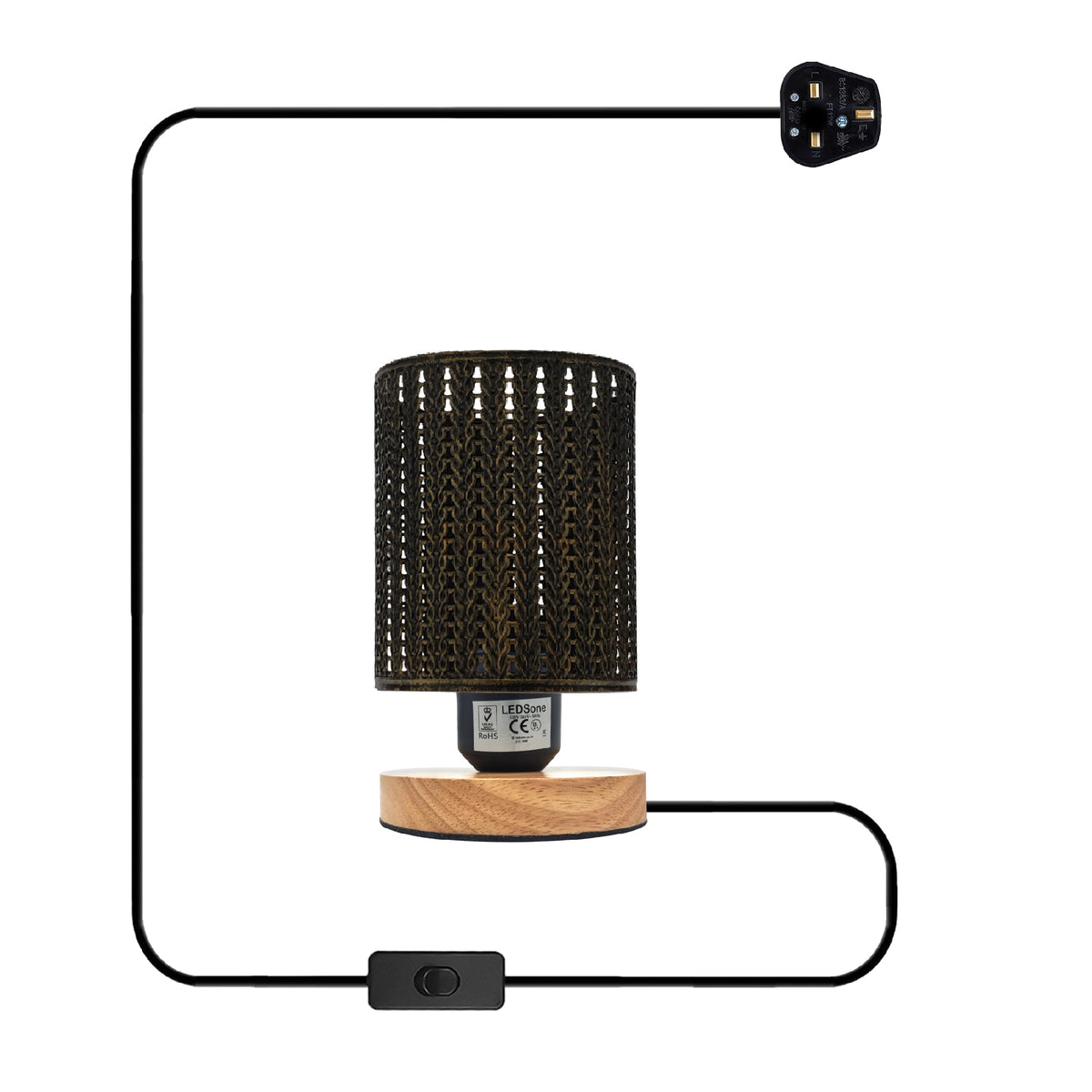 Metal Wire Cage Table Lamp Wooden Base E27 ~5358-3