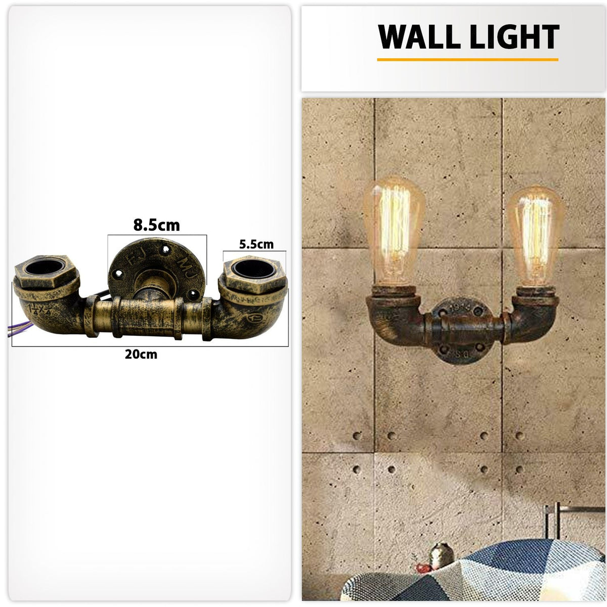Industrial Steampunk Water Pipe Twin Wall Light Sconce E27~2133-4