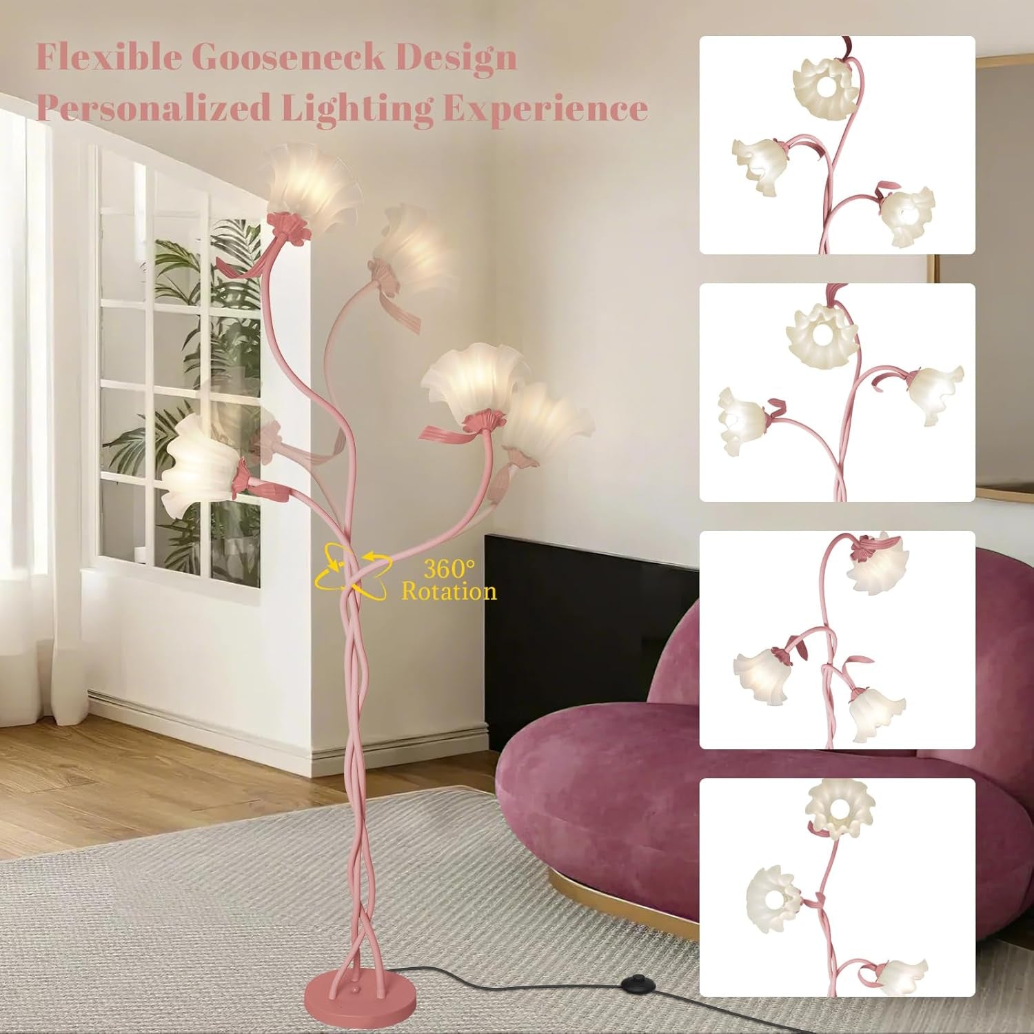 Pink Flower Floor Lamp Gooseneck With Temperatures-2