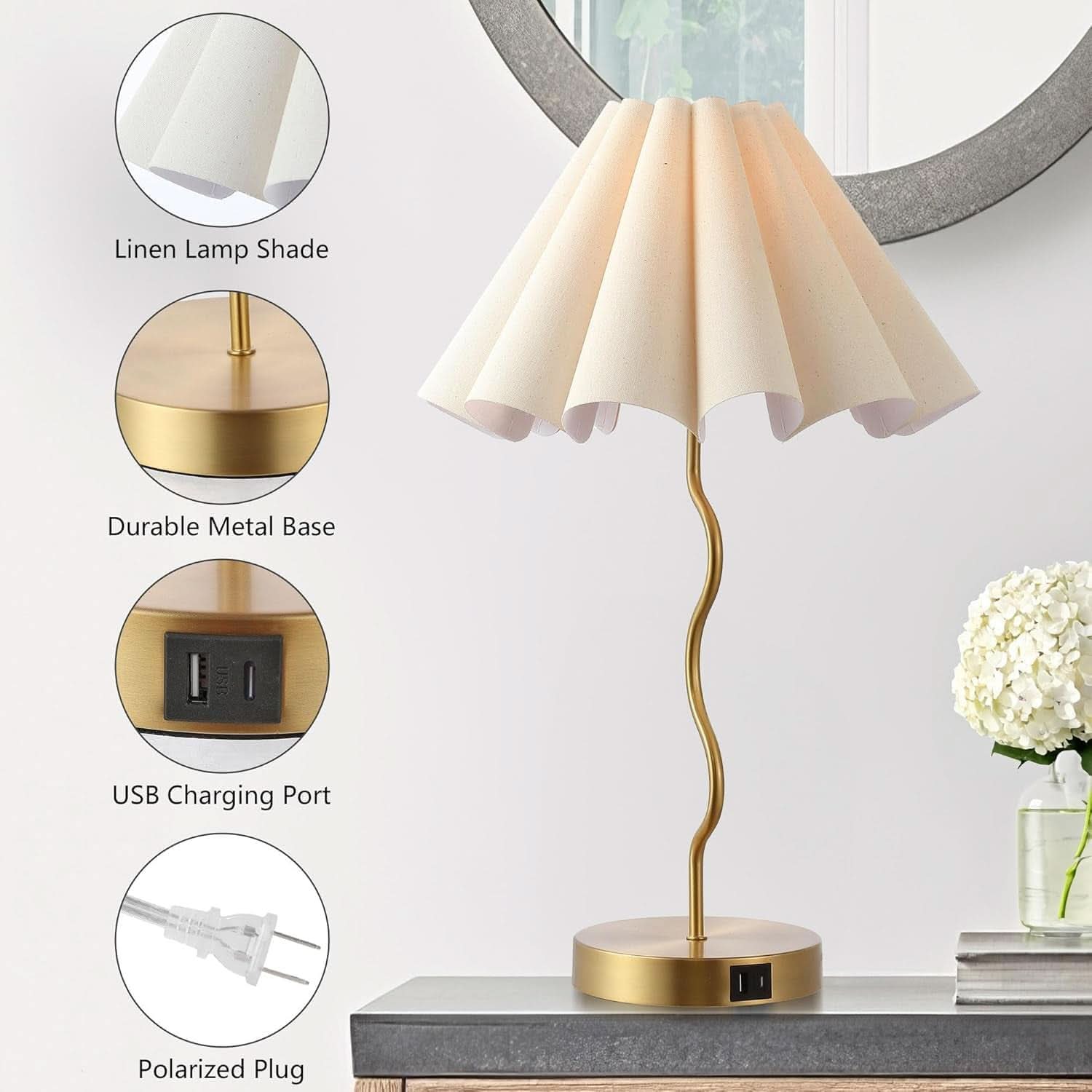 Pleated Linen Table Lamp Modern Bedside Illumination-3