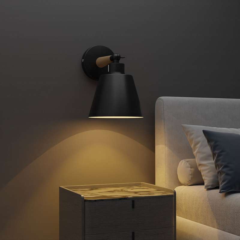 Modern Black Wood Wall Sconce | Rotatable E27 Wall Lamp ~4726-3