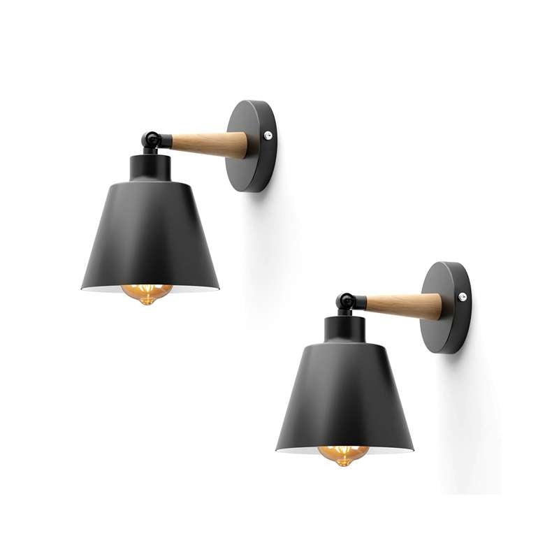 Modern Black Wood Wall Sconce | Rotatable E27 Wall Lamp ~4726-6