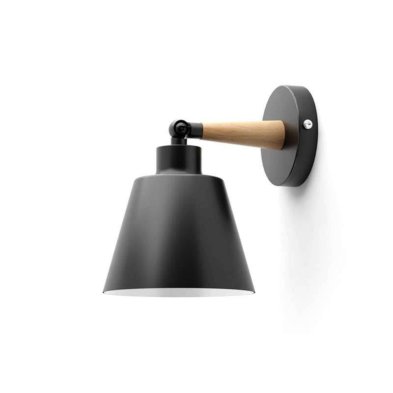 Modern Black Wood Wall Sconce | Rotatable E27 Wall Lamp ~4726-5