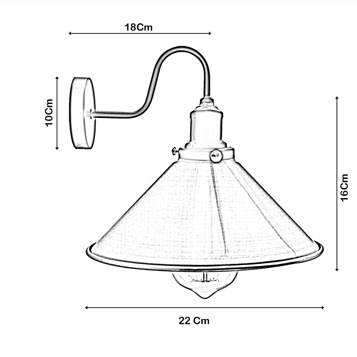 22cm Cone Metal Shade Wall Light Sconce ~3487-1