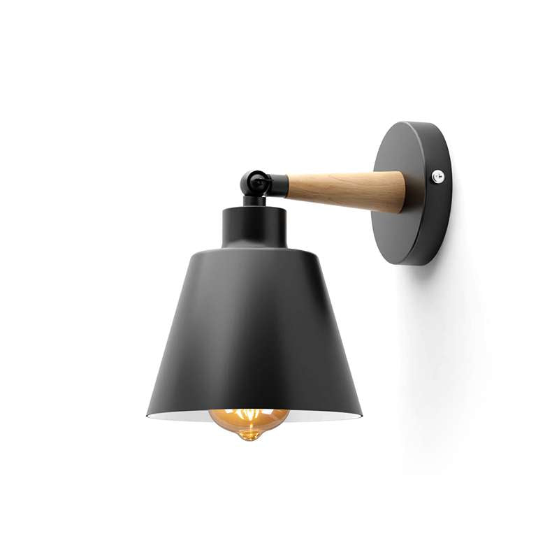 Modern Black Wood Wall Sconce | Rotatable E27 Wall Lamp ~4726-1