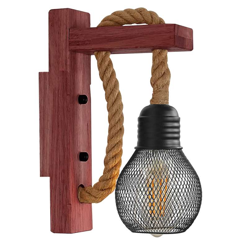 Rope Wall Lights Rustic Vintage Wooden Wall Lamps ~4571-2