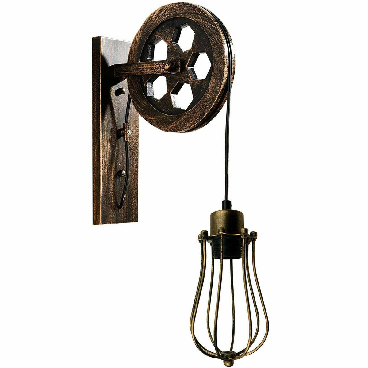 Retro Industrial Pulley Wheel Cage Wall Light E27~1212-4