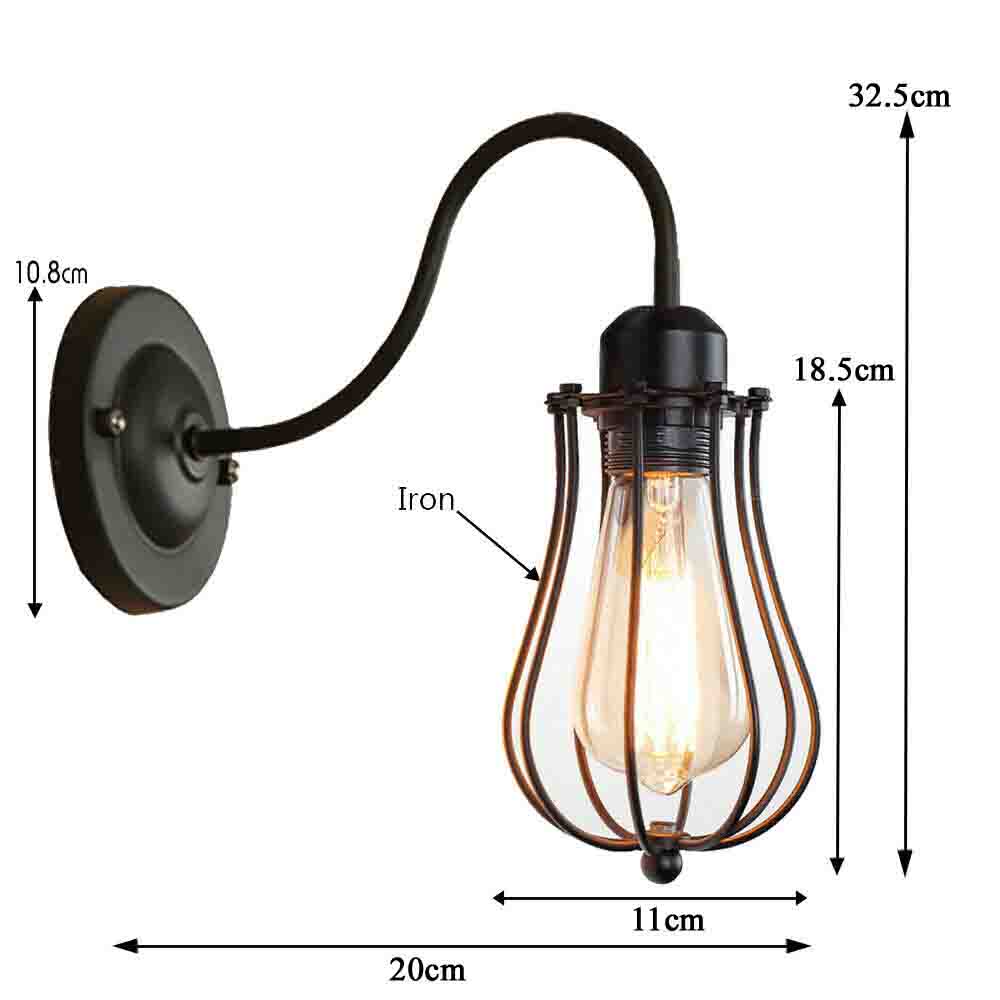 Industrial Cage Wall Light Vintage E27 Matt Black~2900-4