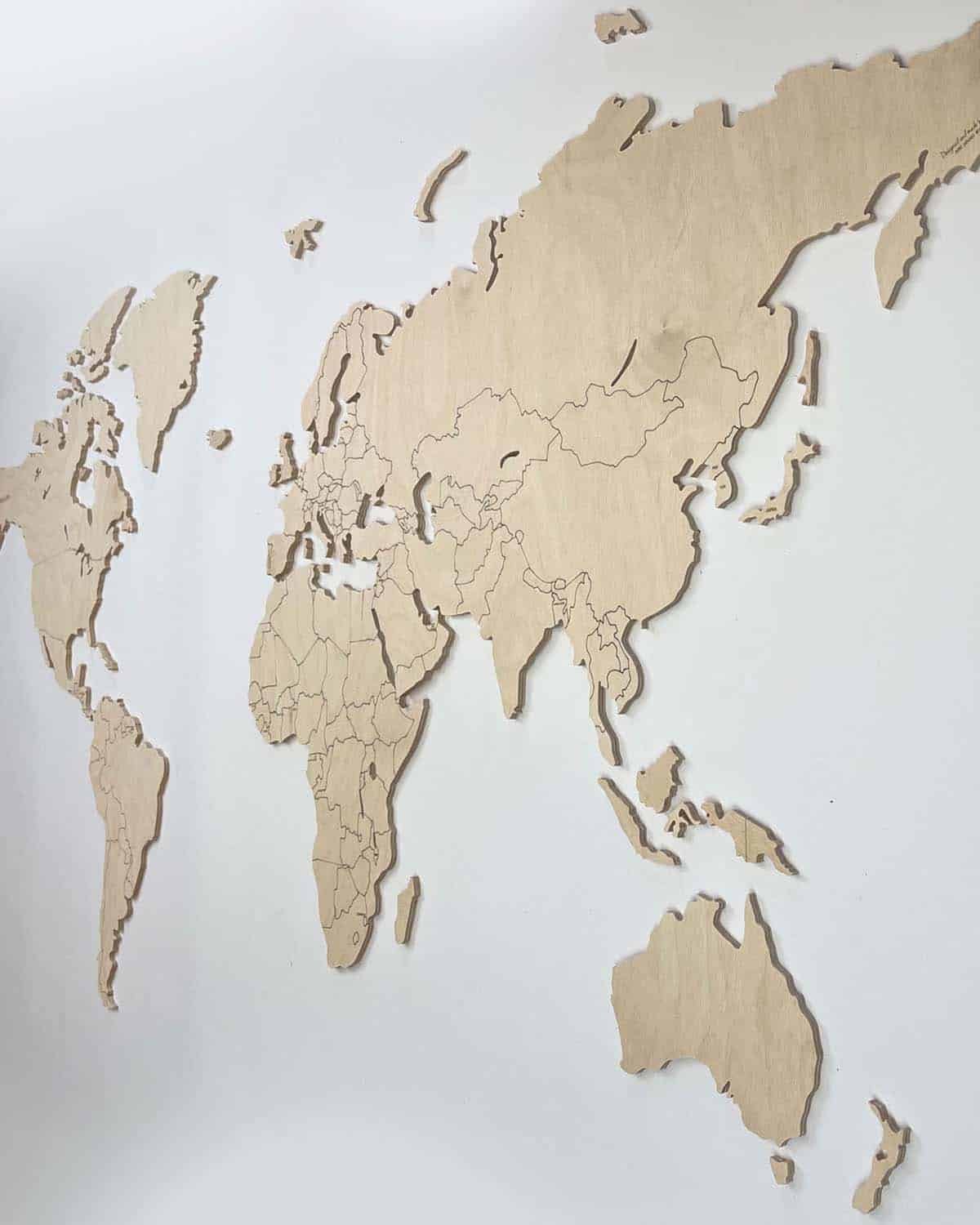 Blank Wooden World Map Natural Large Wall Art