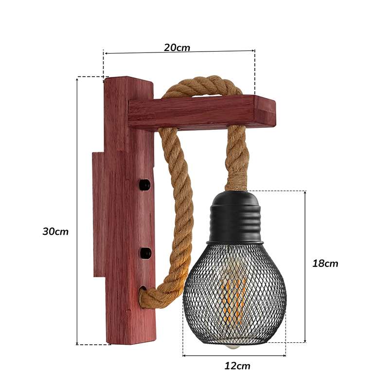 Rope Wall Lights Rustic Vintage Wooden Wall Lamps ~4571-1