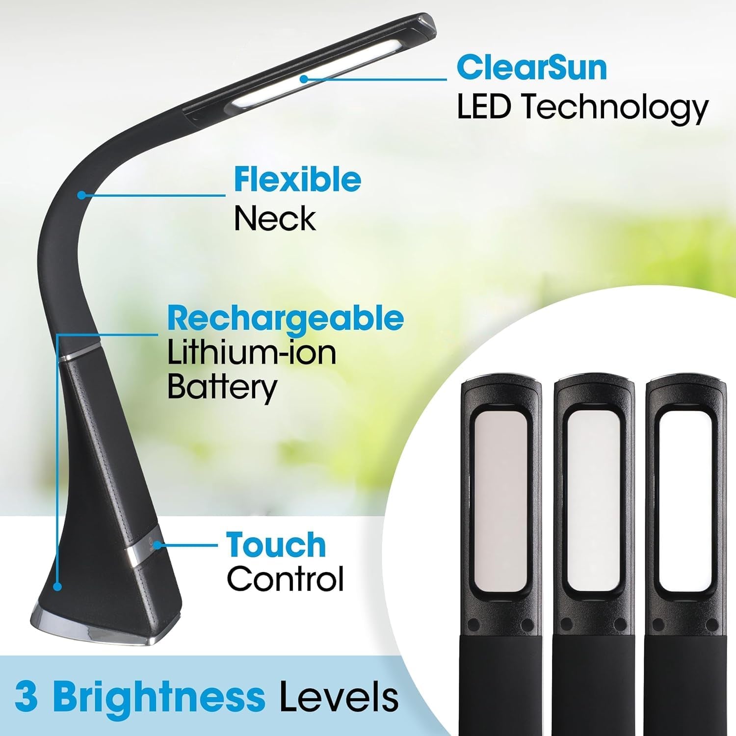 Rechargeable LED Desk Lamp With Dimmable Gooseneck-1