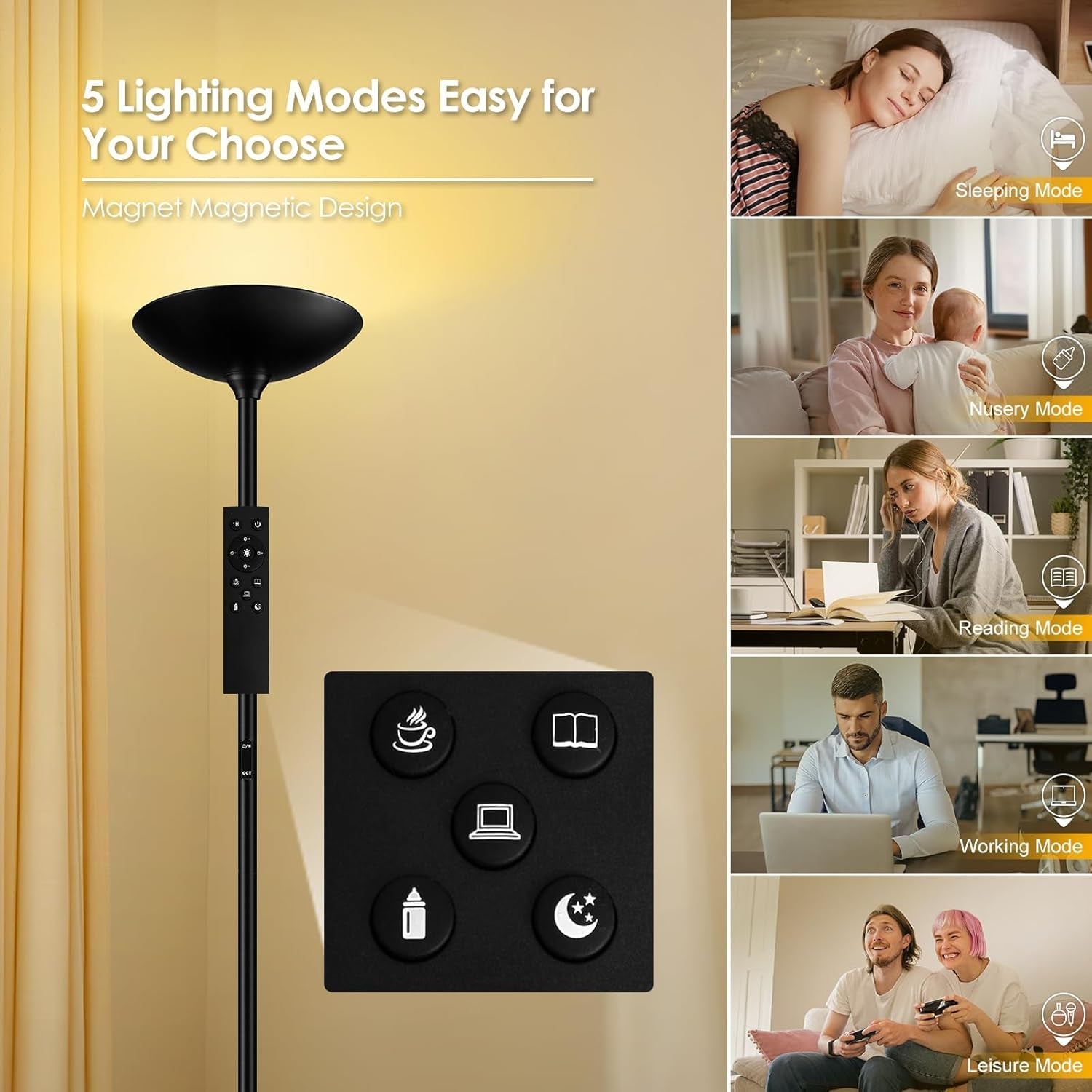 Stepless Dimmable Floor Lamp 71In Black 2700K6500K-4