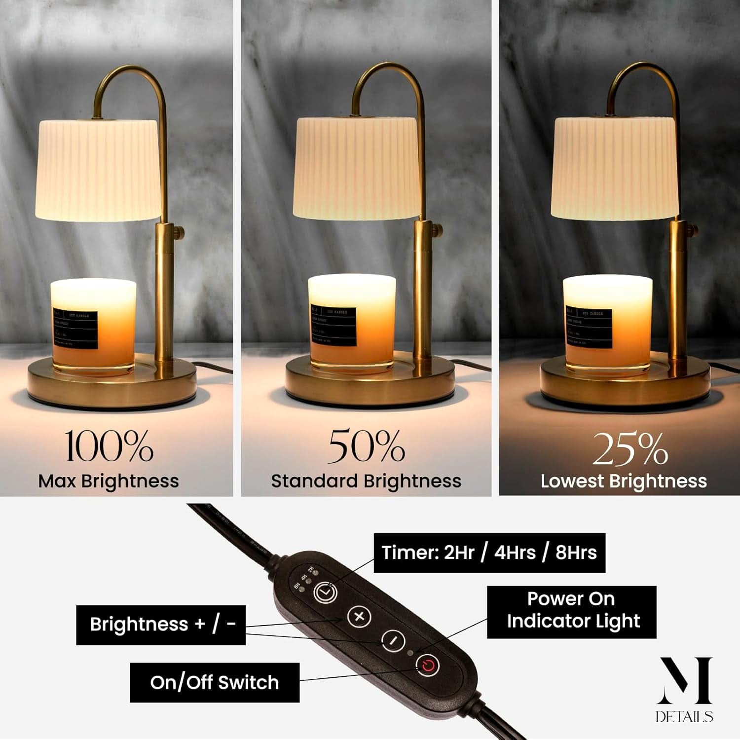 Champagne Gold Adjustable Height Candle Warmer Lamp-2