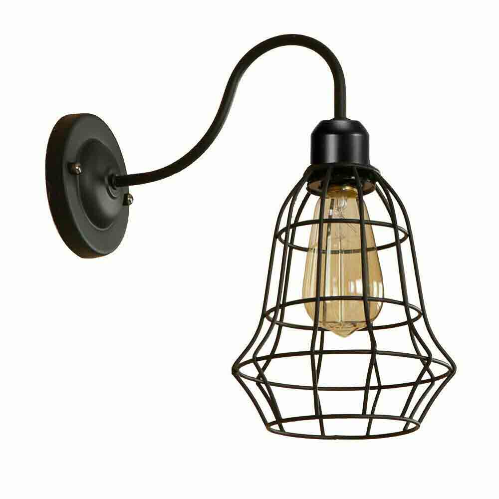 Industrial Cage Wall Light Vintage E27 Matt Black~2900-10