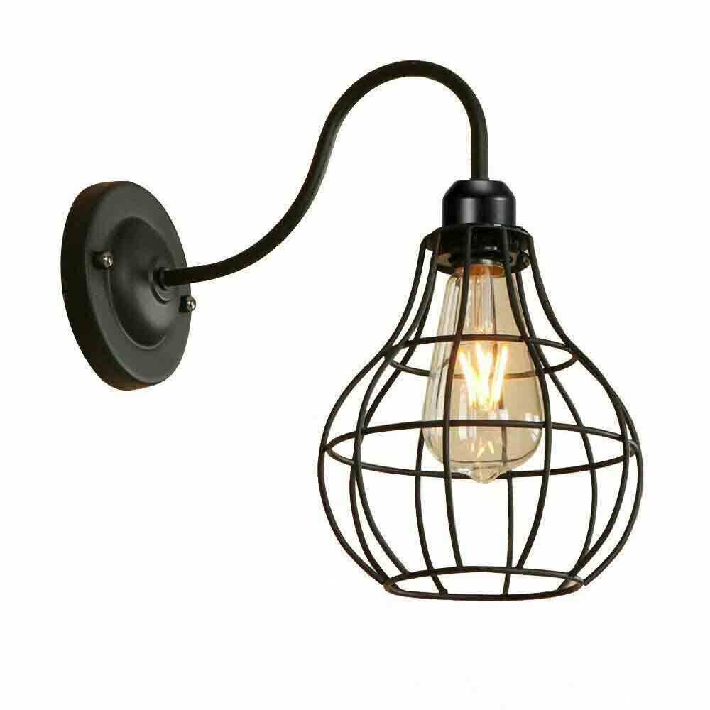 Industrial Cage Wall Light Vintage E27 Matt Black~2900-5