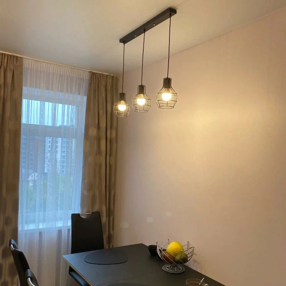 3 Light Pendant Light Height Adjustable, E27 Ceiling Lights Metal Square Plate Hanging Lights for Dining Room, Coffee Shop ~ 5706-1